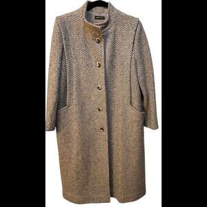 Worumbo 100% Wool A Stevens Fabric Tweed Textured Trench Coat 14P Tan Cream USA